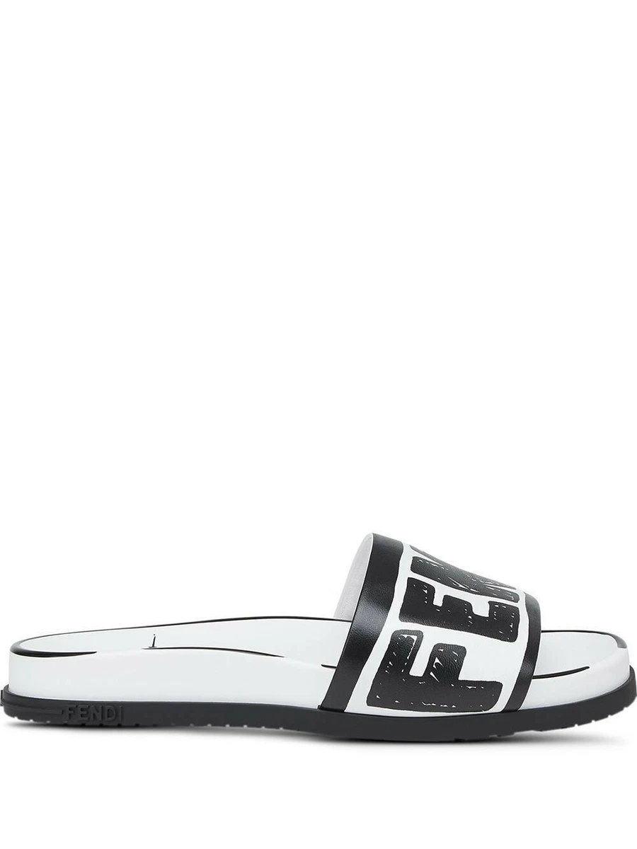 Fendi black sales and white slides
