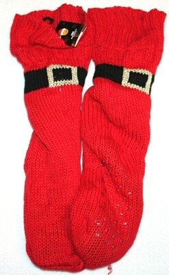 Joe Boxer Men's Christmas Red w/ Black Buckle Pattern Knit Slipper ...