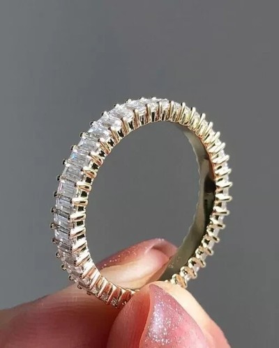 3.00Ct Baguette Cut Moissanite Full Eternity Wedding Ring 14K Yellow Gold Plated - Picture 6 of 7