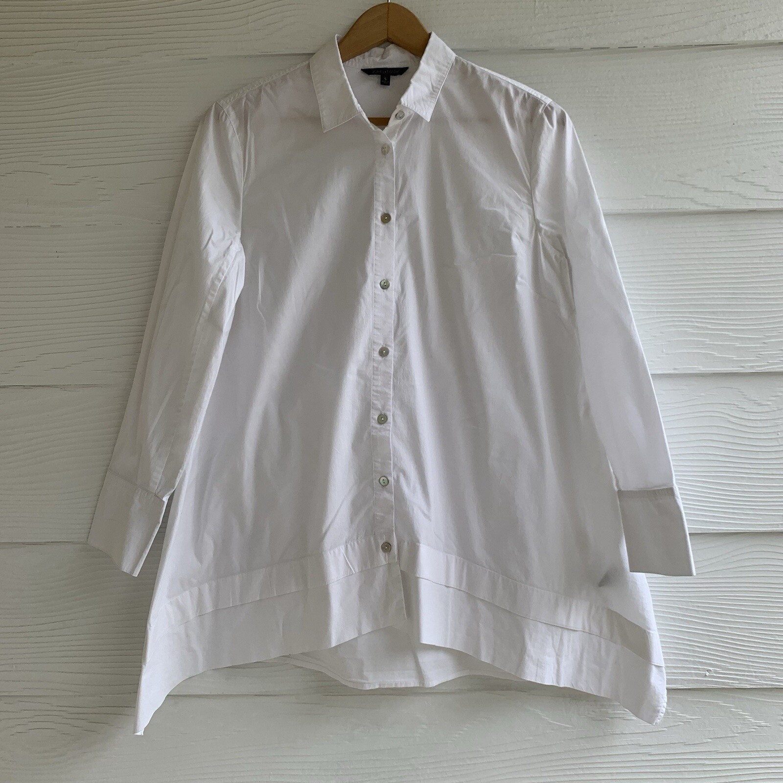 John Mark White Tunic Top Button Down Blouse Long… - image 1
