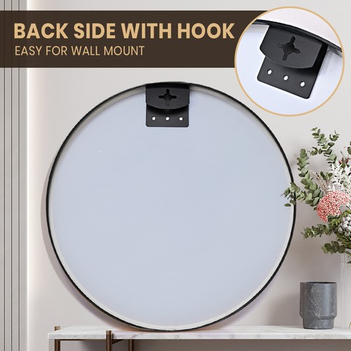 Furb Round Wall Mirror Circle Vanity Mirror Aluminum Frame Black 100cm - Picture 3 of 6