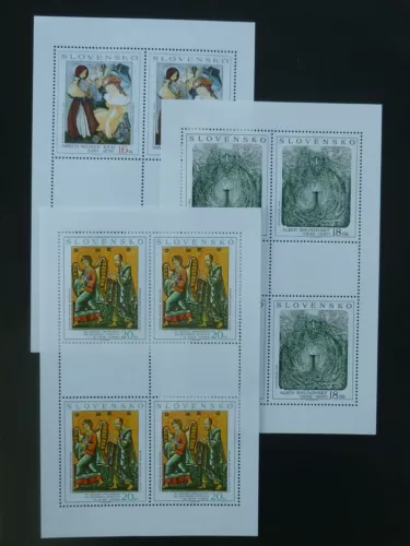 SLOVAKIA, 2001 Art set of 3 minipanes of 4, VF, MNH, #389 - 91