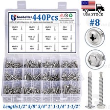 450pcs 8 Self Tapping Screws for Metal, Sheet Metal Screws 410 Stainle Steel