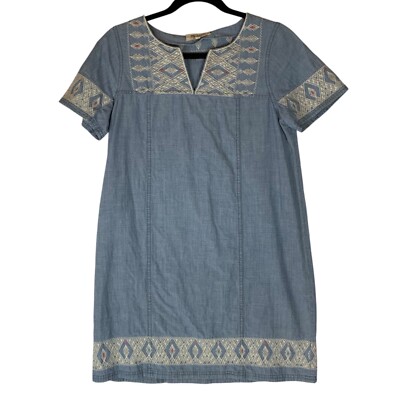 embroidered denim shift dress Embroidered Button-Front Denim Shift Dress Xlarge main image 0