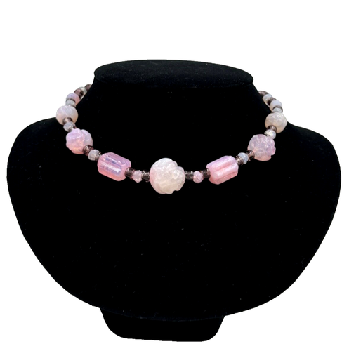 LOUIS ROUSSELET FRANCE FRENCH VNTG NECKLACE HAND-POURED GLASS PINK-GOLD PURPLE - Picture 2 of 8