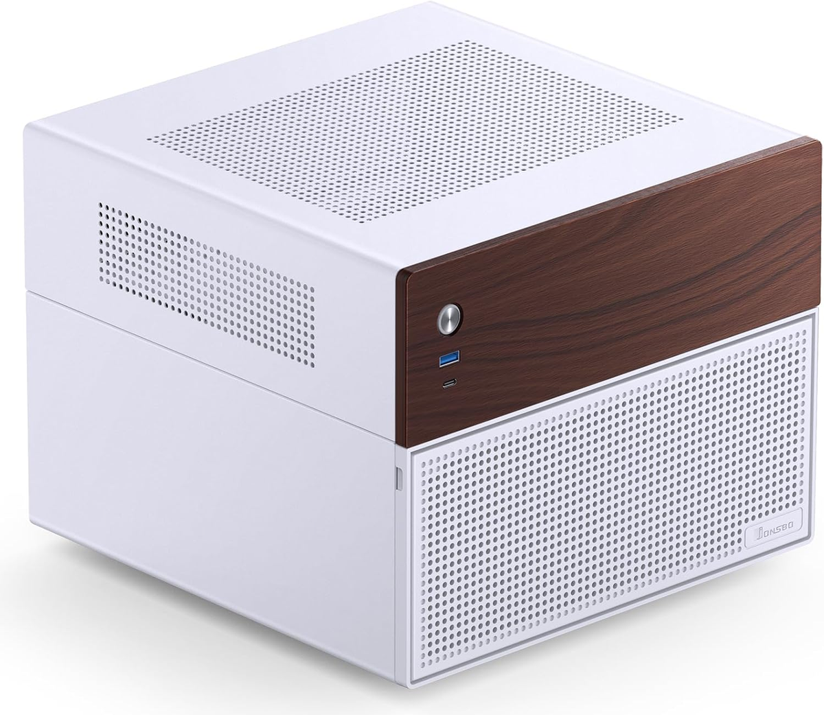 N4 White NAS PC Case - Walnut Wood, 8-Bay, USB 3.2 Gen 2 Type-C