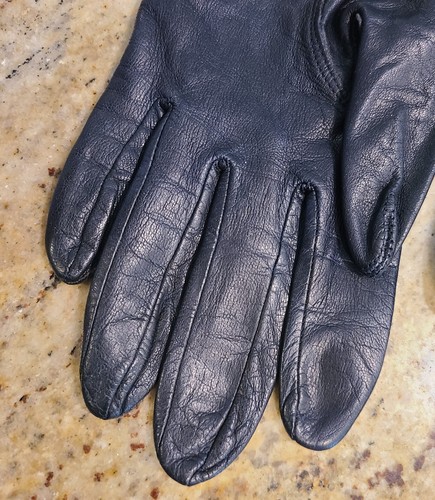 Vintage Womens Size L 8 Blue Leather Formal 8" Short Gloves Lined - Picture 6 of 21