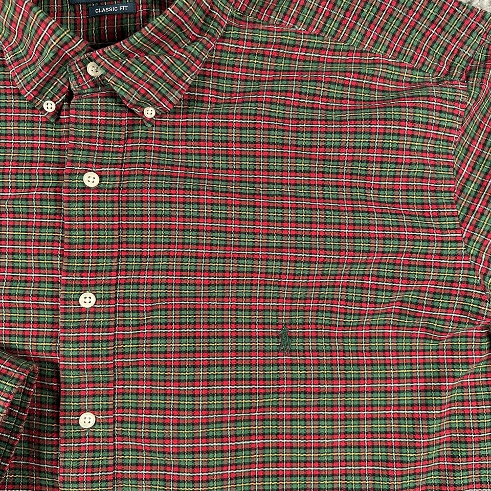 Ralph Lauren Shirt Mens 3XB Green Red Plaid Button Down Classic Fit Logo - Image 3 of 4