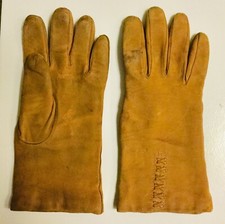 Vintage 60 s Women's Soft Brown Stitched Sheepskin Suede Gloves - Czechoslovakia