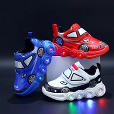 Kids Boys LED Car Pattern Shoes Child Flashing Light Up Trainers Sneakers Gift