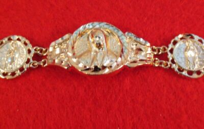 7-8 INCH 14KT HGE VIRGIN MARY BRACELET UNISEX BLING WEIGHS OVER 25 GRAMS B-215