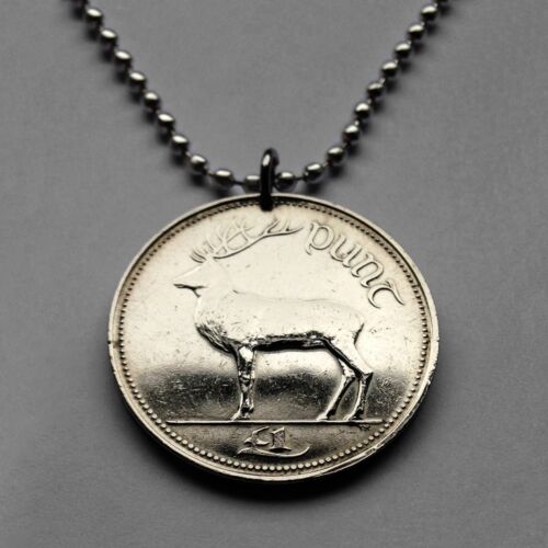 Ireland Éire Punt coin pendant Irish red deer stag cláirseach harp Dublin 001764 - Afbeelding 1 van 6