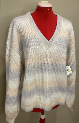 Rafaella Ombre Stripe Waffle Knit Sweater Peachy Keen V-Neck Womens Medium