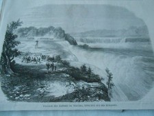 Gravure 1859 - Passage des Rapides du Niagara sur des Echasses