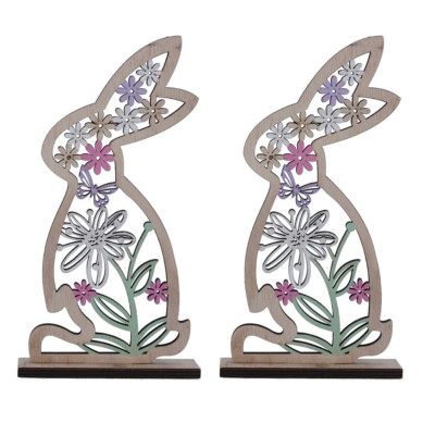 Gisela Graham 2er Set Holz Blumen Hase Osterdeko Wohndeko
