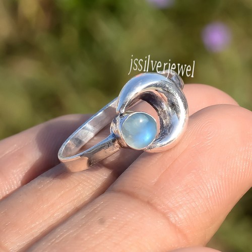 Bague En Argent Sterling 925 Avec Pierre De Lune Arc-en-Ciel Naturelle - Fait Main - Taille Sur Mesure