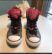 Vintage Converse High Top Grey Pink Junior Sz 2 Polka Dots
