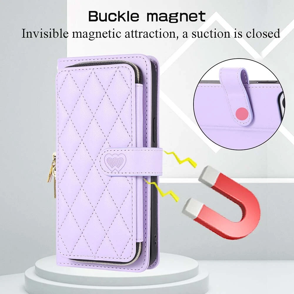 Durable Leather Zipper Flip Wallet Case for iPhone 15 Pro Max 14 13 12 11 XR