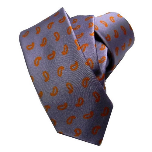 CRAVATTA stretta lilla CRAVATTINO SETA RASO lucido PAISLEY ITALY SKINNY TIE - Imagen 2 de 2