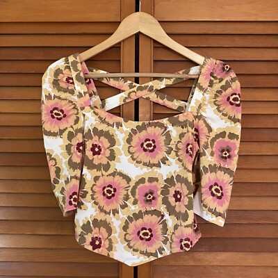 Free People Top Size Small Give Me More Square Neck Cropped Short Puff Sleeve