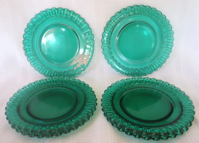 6-Indiana Glass Co. CHRISTMAS CANDY Teal Green 6 In. Bread and Butter Plates