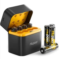 Rechargeable AA Lithium Batteries 8-Pack with Charger and Integrated Box