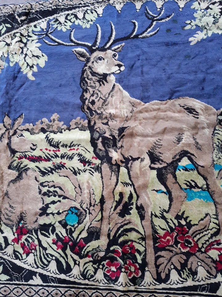 "Tapiz grande vintage con flecos ciervo alce colgante de pared cabaña madera 60x48""" Foto 3 de 4
