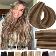 80pcs 200g THICK Tape In Real Remy Human Hair Extensions Skin Weft Full Head Icy