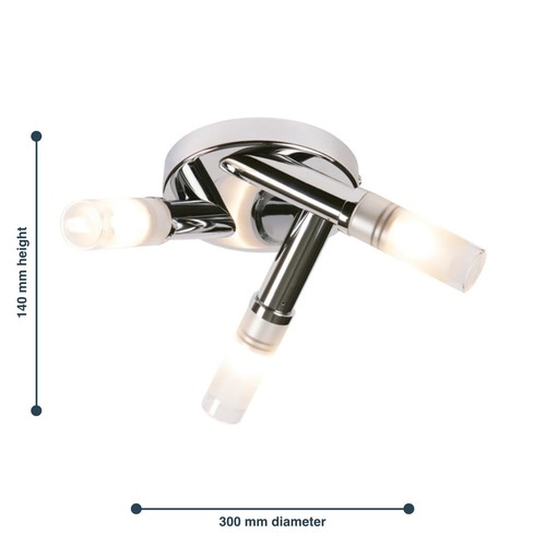 Modern Chrome & Glass IP44 Bathroom Ceiling 3 Light Fitting Zone 1 2 3 - Picture 5 of 7