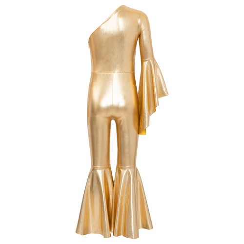 Kids Girls Dance Jumpsuit One Piece Bodysuit Shiny Romper Metallic Playsuit - Picture 18 of 95