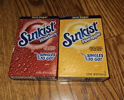 Sunkist Pineapple & Strawberry ZERO SUGAR Singles To Go Drink Mix 2 Boxes.