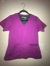 Grey  s Anatomy Scrub Top Xs Womens Purple Spandex Stretch Zipper Pocket