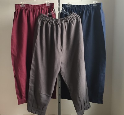 Ankle Pants Linen Handcrafted Heavy Women's Plus Size 18 20 22  Blue Maroon Gray