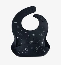 LOULOU LOLLIPOP SILICONE BIB PVC 100% FOOD GRADE BABY Black Space Print