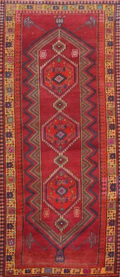 Nomadic Red Geometric Wool Handmade 11 ft Runner Rug Vintage Tribal Carpet 4x11