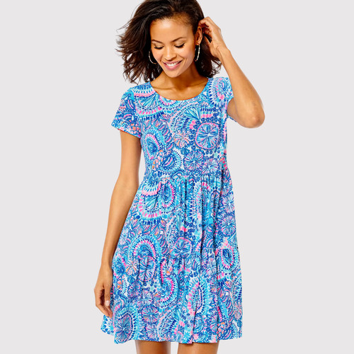 Lilly Pulitzer Mini Dress Blue Geanna Grotto Commotion In The Ocean Swing Small