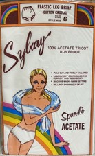 Vtg Sylray Elastic Leg Brief Cotton Crotch White Panty SIZE 6 Acetate Run Proof