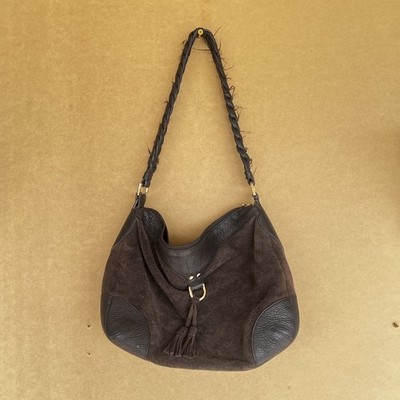 Talbots Dark Brown Leather Suede Hobo Bag Shoulder Purse Tassel Slouchy Read