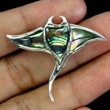 925 Sterling Silver Pendant Fancy Mother Of Pearl 10x3mm Stringray Jewelry