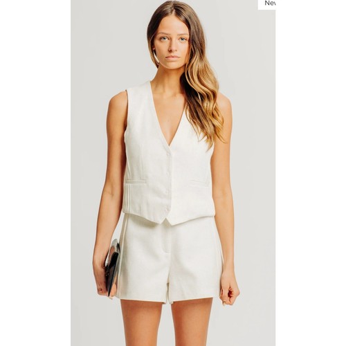 Torn by Ronny Kobo Ally Linen Blend Shorts Vest Set Natural M