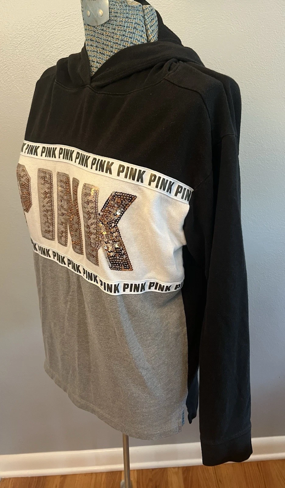 UNDERCOVER Victoria’s Secret rosa paillettes bling pullover felpa con cappuccio camicia piccola nero grigio Y2K