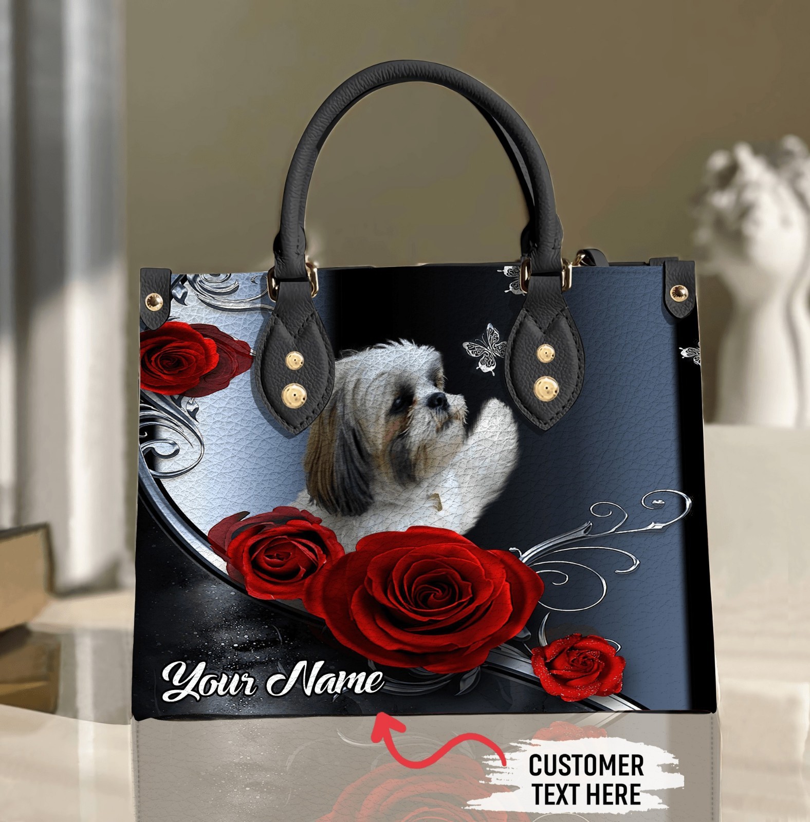 Personalized Shih Tzu Dog Leather Handbag, Dog Lovers Gift, Animal Handbag