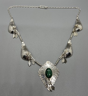 Jason Pearl JP  Sterling Silver Native American Malachite Necklace 22'' Stunning