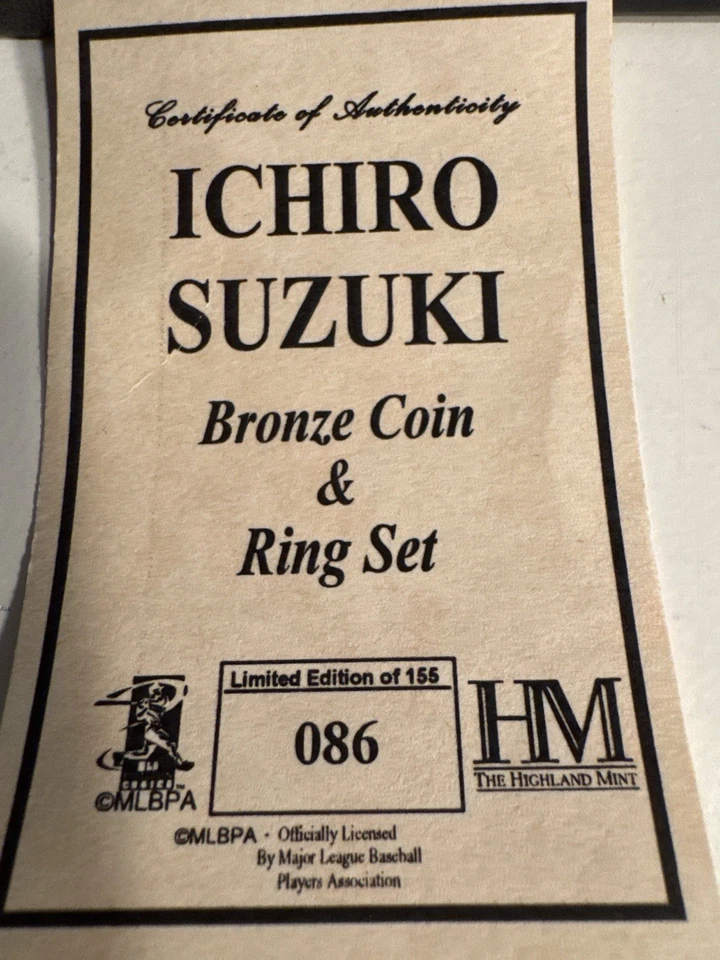 Juego de monedas y anillos de bronce Ichiro Suzuki Rate edición limitada #086/155 de The Highland Foto 3 de 4