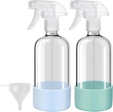 Glass Spray Bottles with Silicone Sleeves (2 Pack, 16 Oz), Mist and Stream Empty