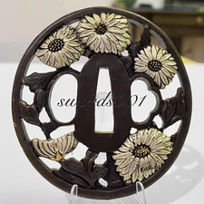 Antique Brass flower Tsuba Handguard For Japanese Samurai Sword Katana Wakizashi