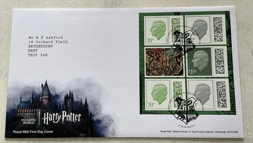 GB KCIII 2023 Harry Potter Prestige Barcode Machin Pane RM FDC Hallow Worcester