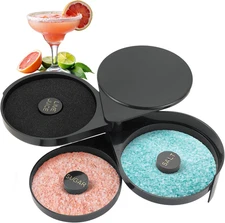 3-Tier Margarita Salt Rimmer Glass Cocktail Bar Tool w/ Sponge Sugar Tray Black