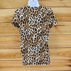 Victoria's Secret PINK Shirt Womens XS Brown Leopard Print Cotton Short Sleeve
