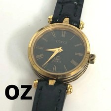 Gucci 26426 K1 N K750 Vintage Quartz Wristwatch Black Gold Damaged Battery